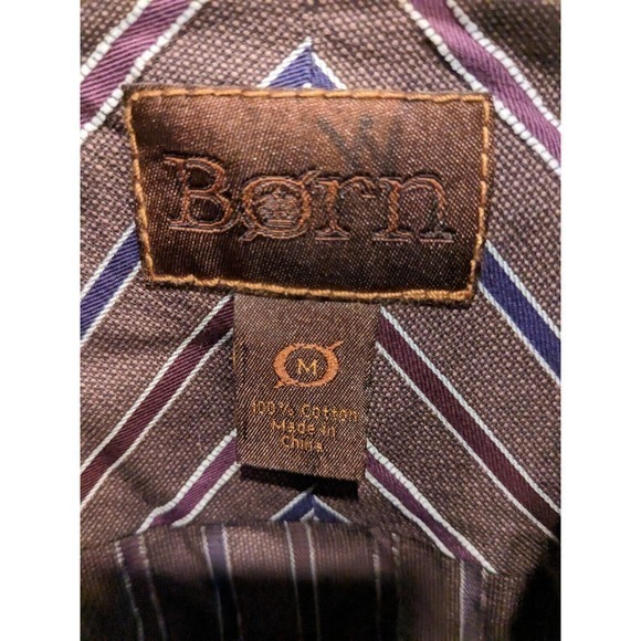 Born Shirt Mens‎ medium brown Button Down 100% Cotton Long Sleeve - Picture 4 of 4